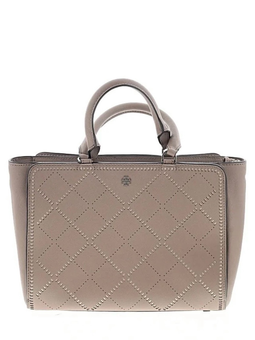 Tory Burch Saffiano Bag - Taupe Quilted Leather Satchel with Top Handles